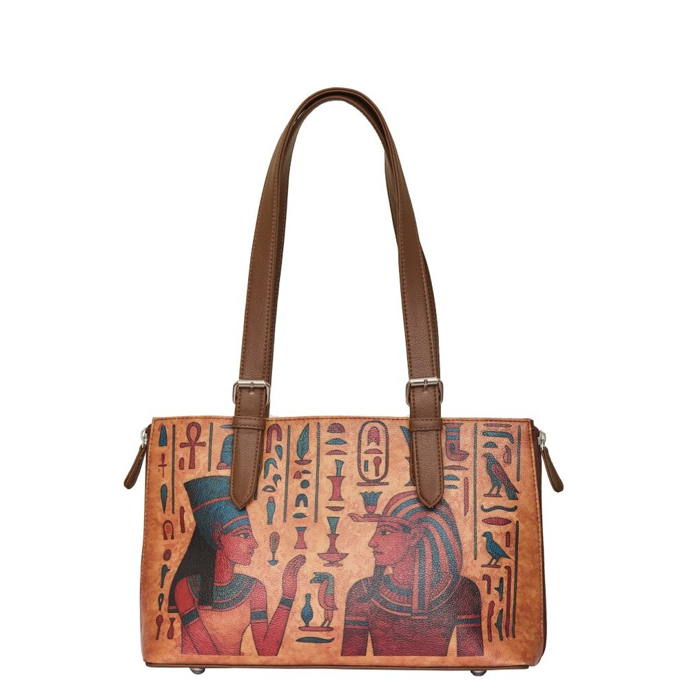 Printed Vegan Leather Shoulder Tote Bag for Women–Top Handle Bag